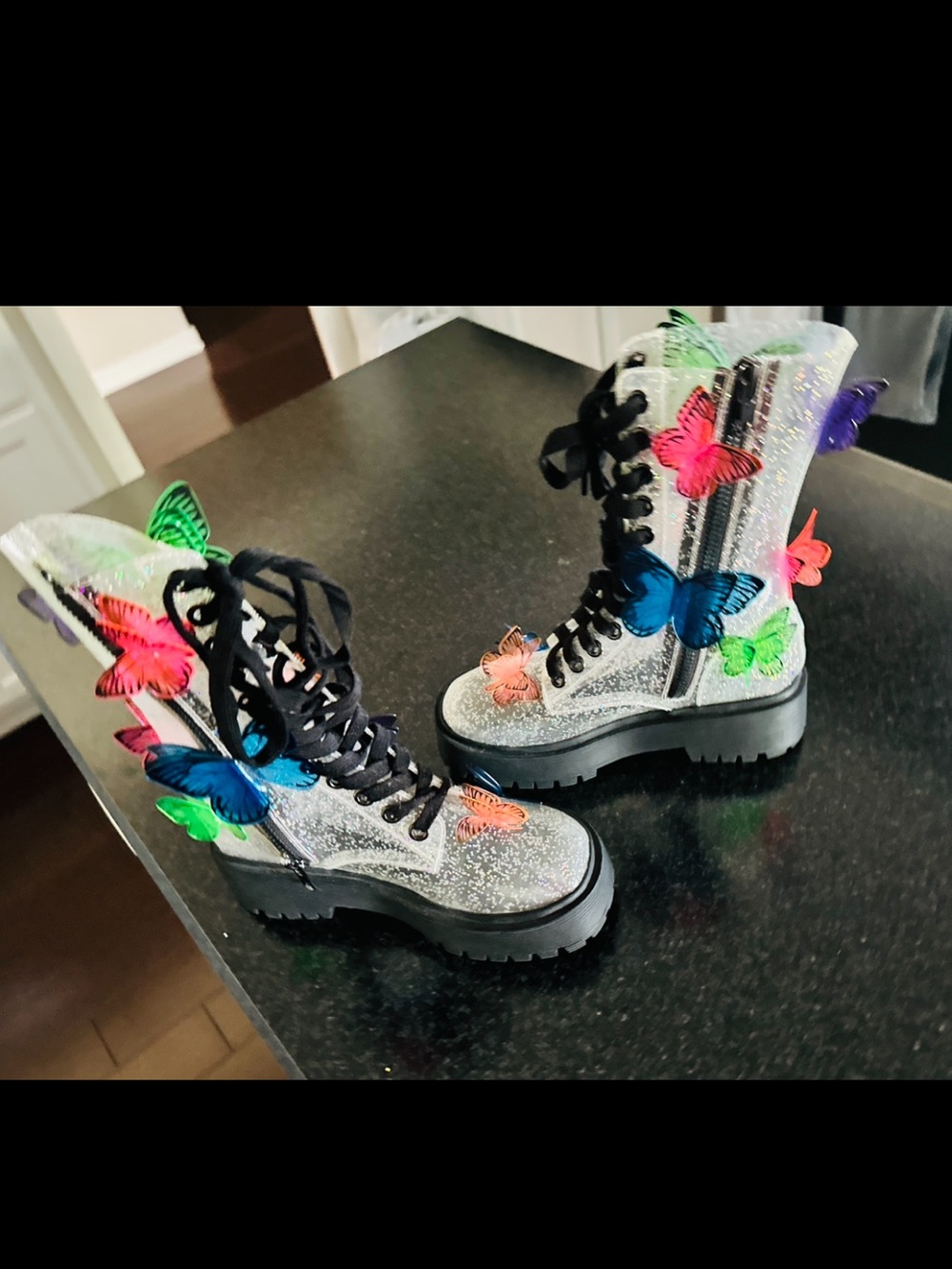Club Exx Dolls Kill 3D Glitter Butterfly Combat Boots Size 7 - Picture 11 of 12